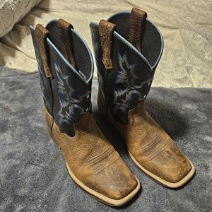 Ariat Brown Foot with Black Shaft and Blue Stitch Kids Cowboy Boots